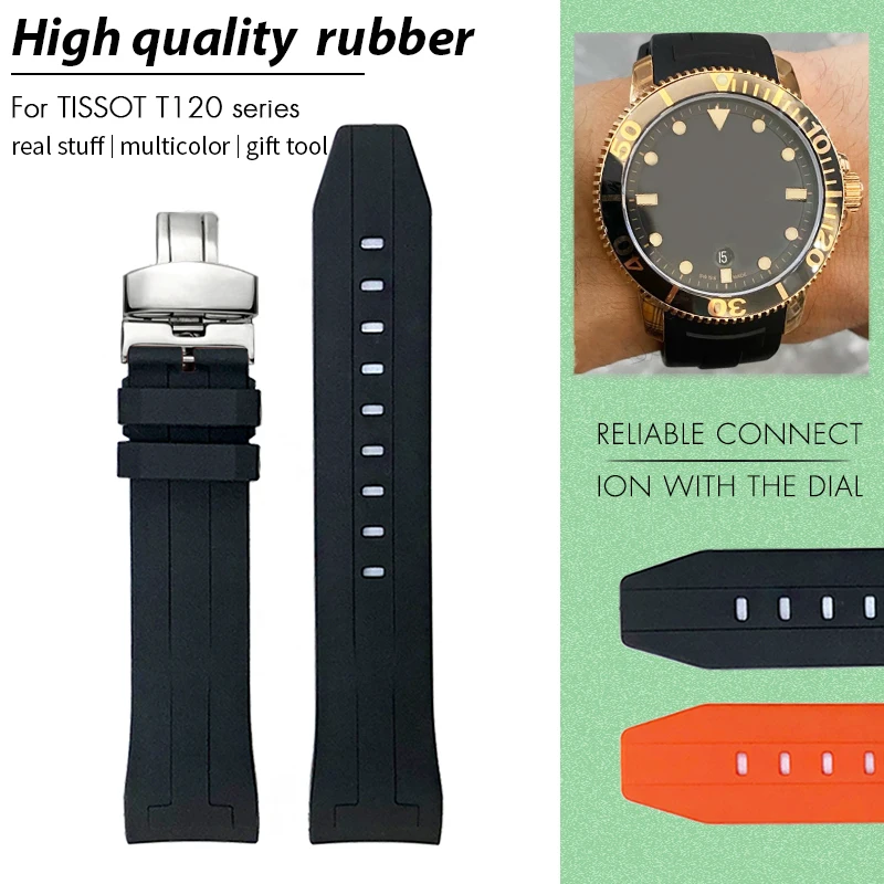 21 مللي متر 22 مللي متر المطاط الرياضة حزام ل تيسو سي ستار T120 منحني مقاوم للماء الغوص سيليكون T 120417 حزام ساعة بديل للرجال