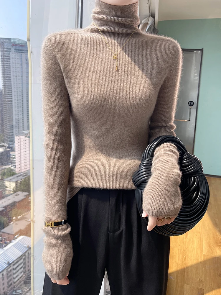 الأساسية سترة البلوز الخريف الشتاء سترة المرأة 100% سترة الكشمير المعنقة كومة طوق الملابس الموضة اليومية داخل الانضمام محبوك