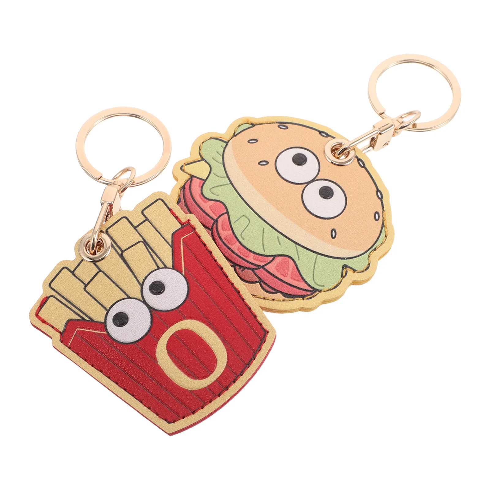 2Pcs Cartoon Door Access Card Holder Keychain Set Hamburger French Fries Keychain Bag Charm for Office School Daily Use Cute
