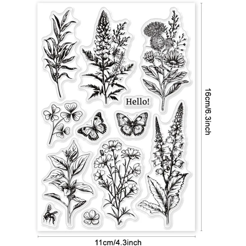 Flower Branch Plant Clear Stamps for Cards Making Flowers and Grass Silicone Clear Stamp Seals Transparent Stamps for DIY