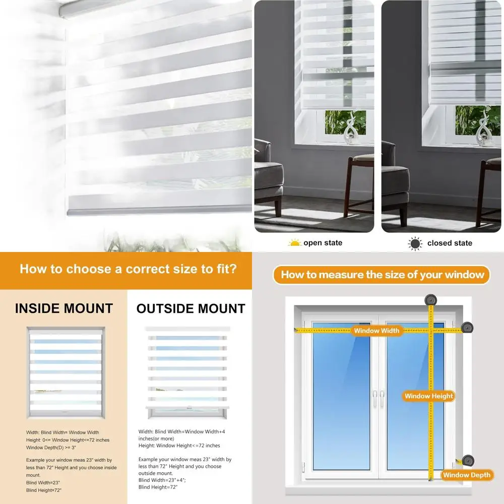 

32 Wide x 72 Tall Cordless Free-Stop Roller Blinds in White, Light Filtering Sheer Shades for Day and Night Light Control, Easy