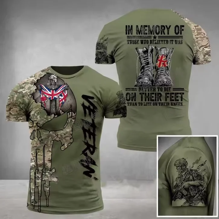2026 Summer Men's Camouflage T-shirt, British Army Veteran Soldier 3D Print, Outdoor Field Style Premium Casual Short Sleeve Top