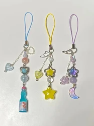 Cute Phone Charm Strap Keyring Aesthetic Japanese y2k Gift Accessories Jewelry Beaded Handmade Star Moon Ramune