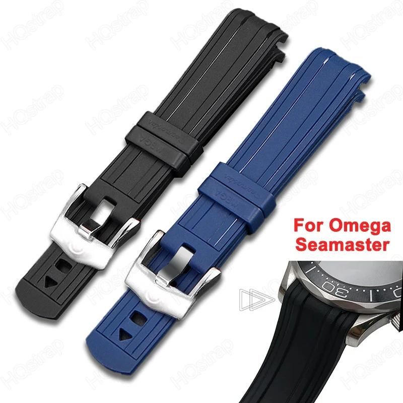 Curved End 20mm Rubber Strap for Omega Seamaster 300 Replacement Wristband Bracelet Women Men Band Waterproof Watch Accessories