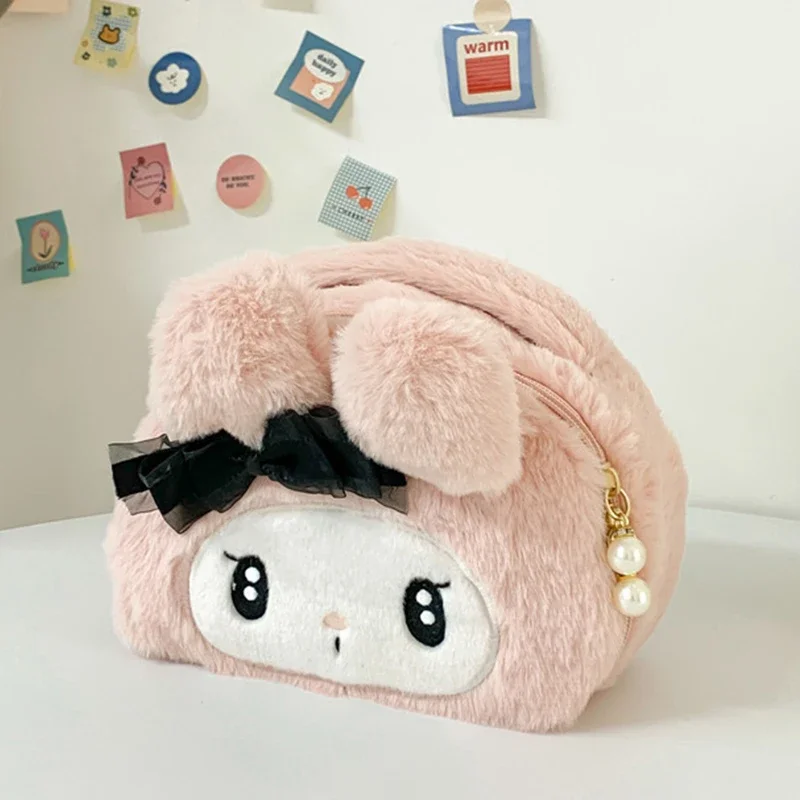 Kawaii Sanrio pluszowa Kuromi melodia makijaż kosmetyczka kreskówka duże pojemność przechowywania torby przenośna torebka dziewczyny prezenty