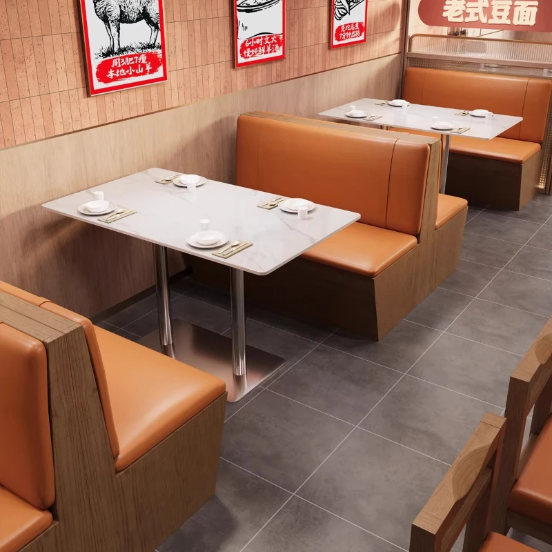 

Restaurant solid wood card seat sofa table and chair, hotel commercial coffee shop, table and chair combination