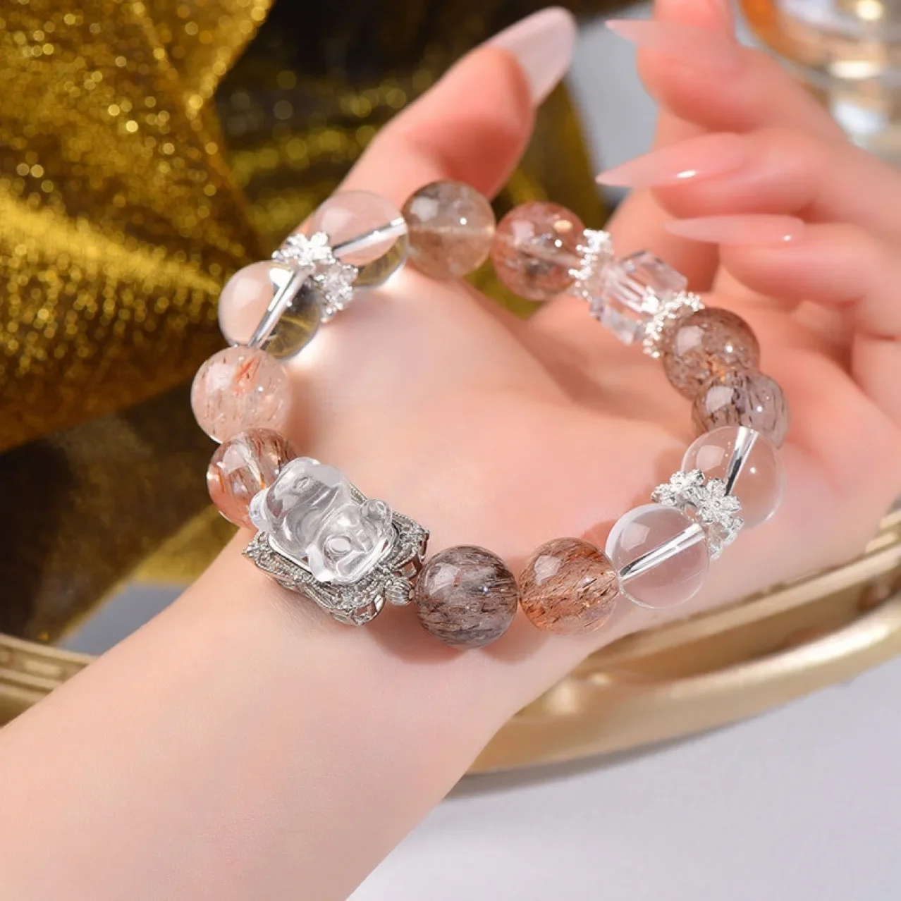 

Men's Natural Black Crystal Ultra White Crystal Bear Sugar Cube Bracelet Women's Light Luxury Fashion Lucky Bracelet
