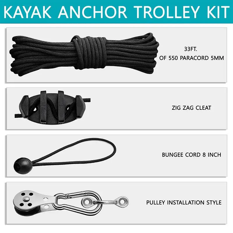 Kayak Anchor Trolley Kit Anchor System for Kayak Canoes Boat Kayak Hardware Eyes Wellnuts Screws Kayak Accessories for Kayak