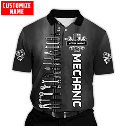 Personalized Name Mechanic 3D All Over Printed Mens Polo Shirt Summer Short Sleeve t-shirt Street Casual POLO shirt tops WK11