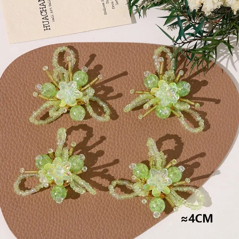 New Green Glass Beads Beaded Cluster Flower Button 3pcs Accessory for Jewelry Making DIY Hole Shoes Decorations