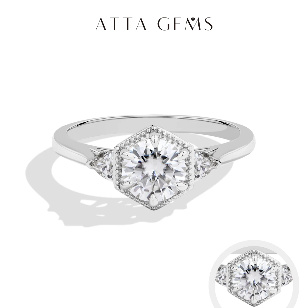 

ATTAGEMS New Round Cut 1ct DVVS1 Moissanite Ring for Women Genuine 925 Silver 18K Gold Plated Classic Wedding Rings Jewelry Gift