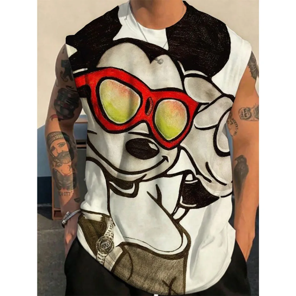 Men Bodybuilding Tank Tops Gyms Workout Fitness Disney Mickey Mouse Running Clothes Stringer Singlet Male Summer Casual Vest