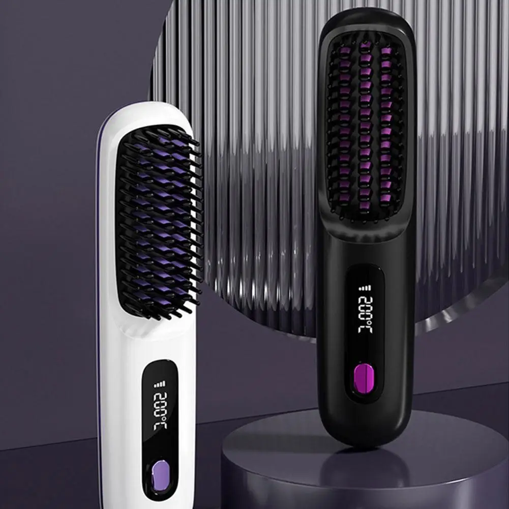 

LCD Cordless Hair Straightener Brush Negative Ion Electric Hot Comb 3 Temp Settings Recharing Electric Hair Straightener Comb