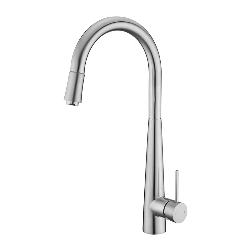 

Industrial Commercial Single Handle Sink Pull Down Flexible Hose Brushed Kitchen Faucet