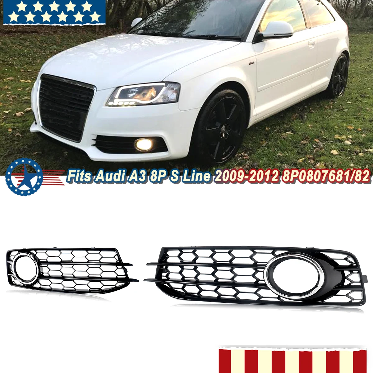 

Замена решетки противотуманной фары для Audi A3 8P S-Line 2009-2012, передний бампер, решетка-сетка, рамка, тюнинг