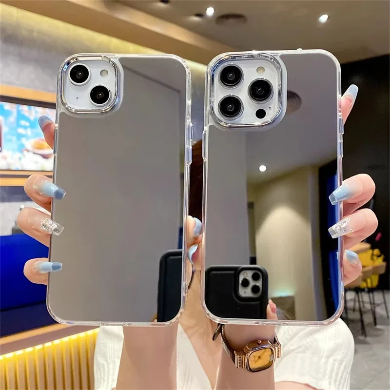Luxury Plating Make Up Mirror Acrylic Phone Case For iPhone 11 12 13 14 15 16 Pro Max Mini XS X XR 7 8 Plus SE Shockproof Cover