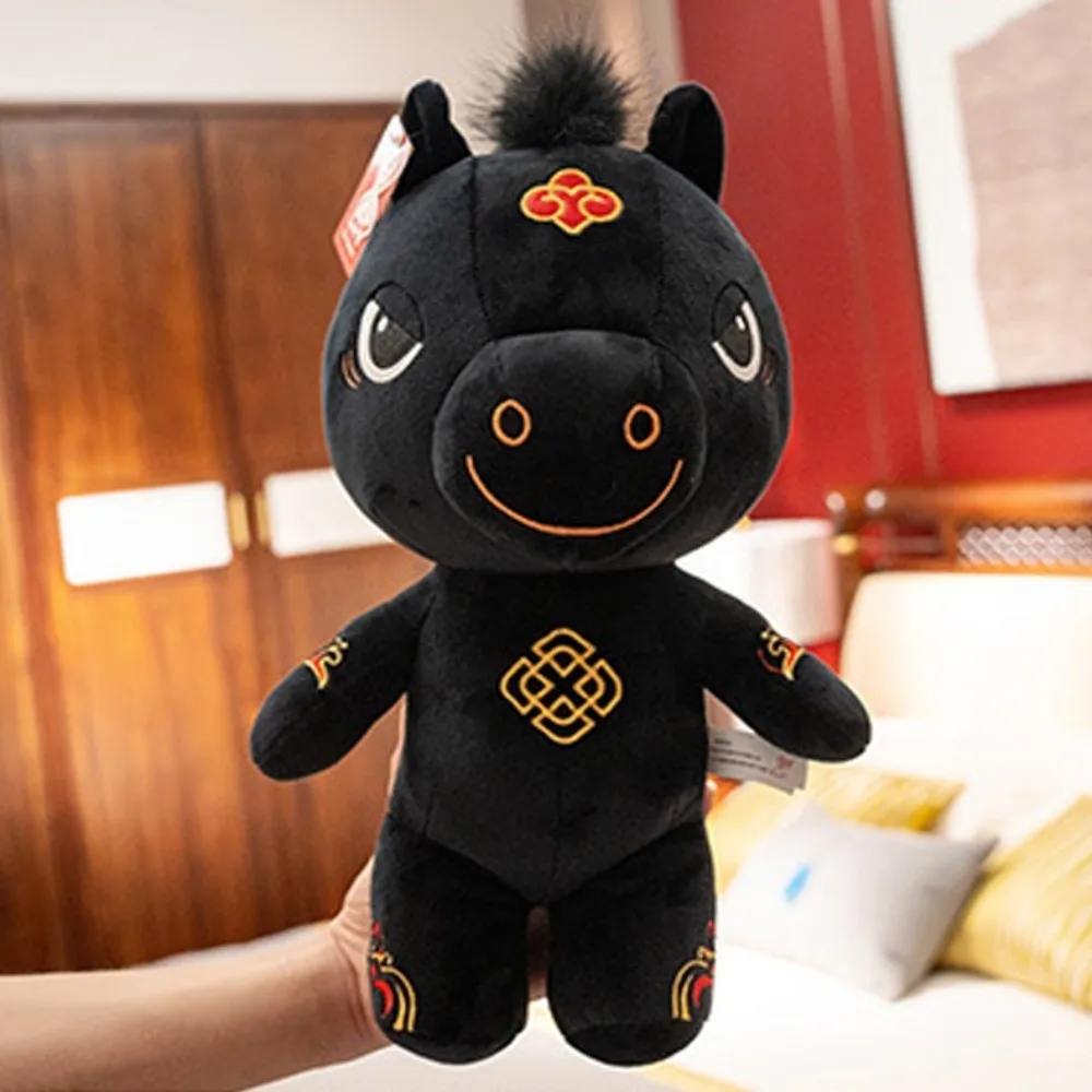 Black Horse Cute Kawaii Stuffed Horse Fluffy Creative Zodiac Pony Figurine Year of Horse
