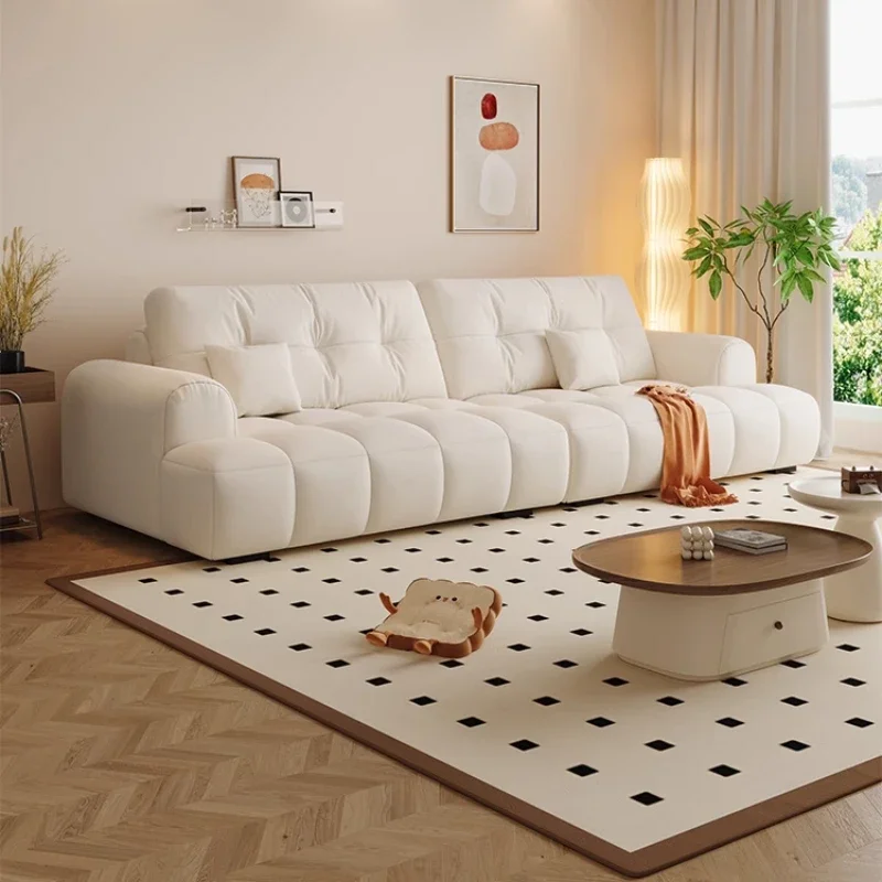 Cream style Internet celebrity fabric sofa, living room 2025 new modern simple solid wood puff sofa