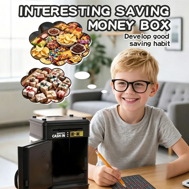 Electronic Money for Kids with Visible Gear Display, Code Access, and Motorized Feed for Paper Banknotes Inside 15UB