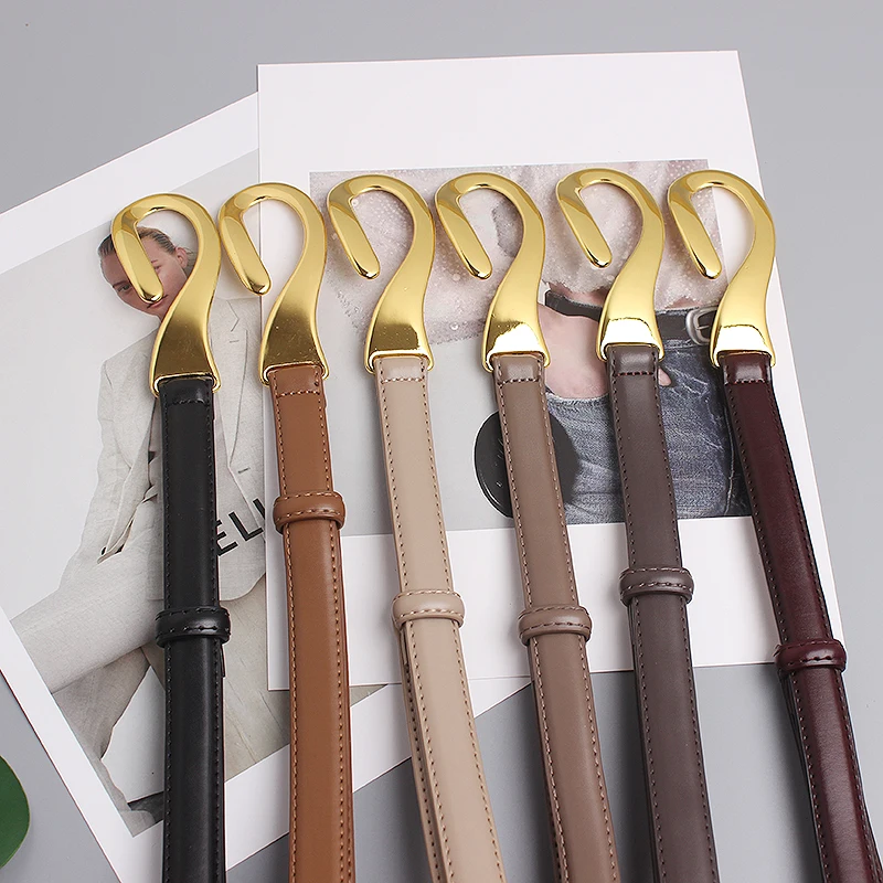 Fashionable Hook Pull-Up Adjustment Two-Layer Cowhide Belt Women's Embellishing Dress Jacket Casual and Versatile Belt