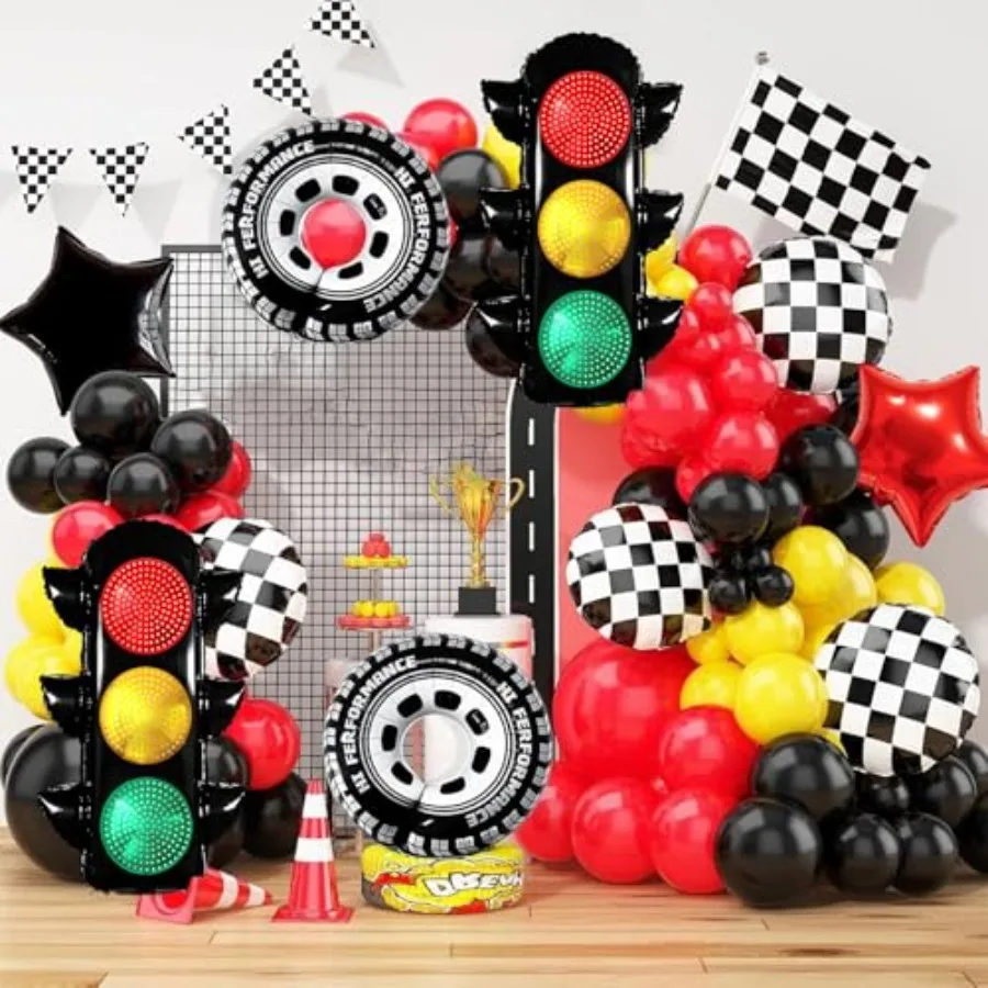 Ballons de signalisation pour voiture de course, 2 pièces, décoration de fête d'anniversaire, ballons de circulation, véhicule de construction, fournitures de fête d'anniversaire T