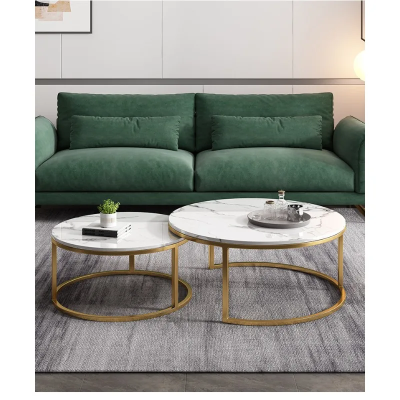 라이트 럭셔리 록 슬래브 커피 테이블 원형 티 테이블 커피 테이블, 심플한 거실 소형 아파트 사이드 테이블 조합