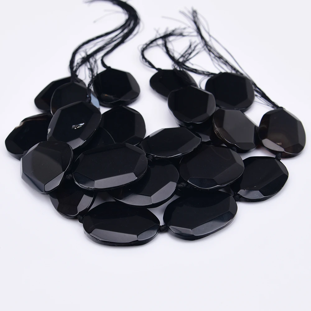 APDGG Large Size 58mm Natural Black Agate Smooth Cutting Big Chunky Slice Loose Pendant Beads 15'' Strand Jewelry DIY view 6