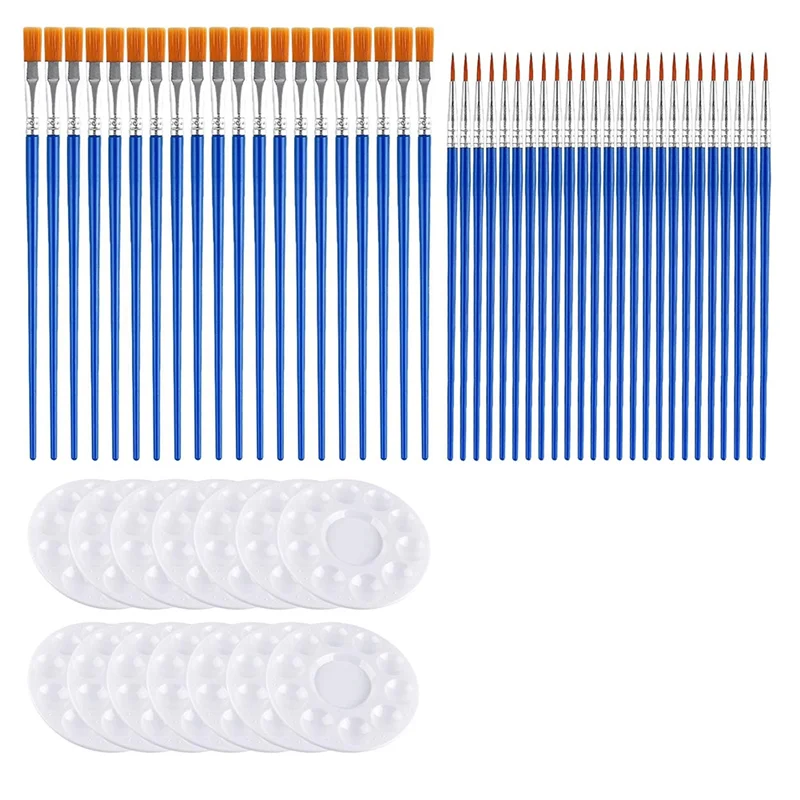 Conjunto de paletas de pincéis de pintura de 150 peças, incluindo 100 peças de pincel de pintura de nylon e 50 peças de paleta de bandeja de pintura de plástico redonda-ABGL