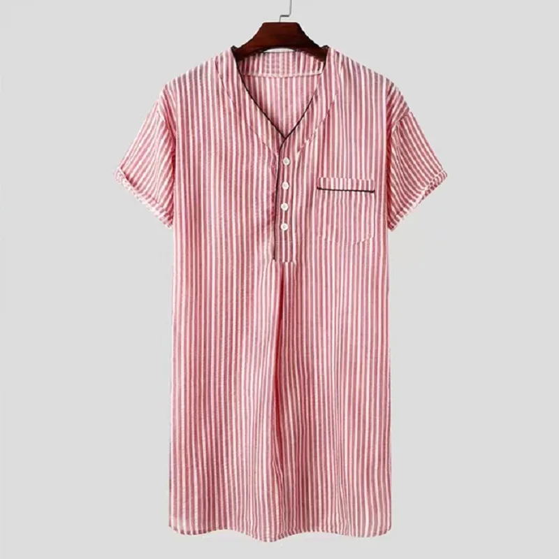 Summer Contrast Color Striped Fashion Short Sleeve Shirt Man High Street Casual Button Loose All-match Mid-length Y2K Pullovers