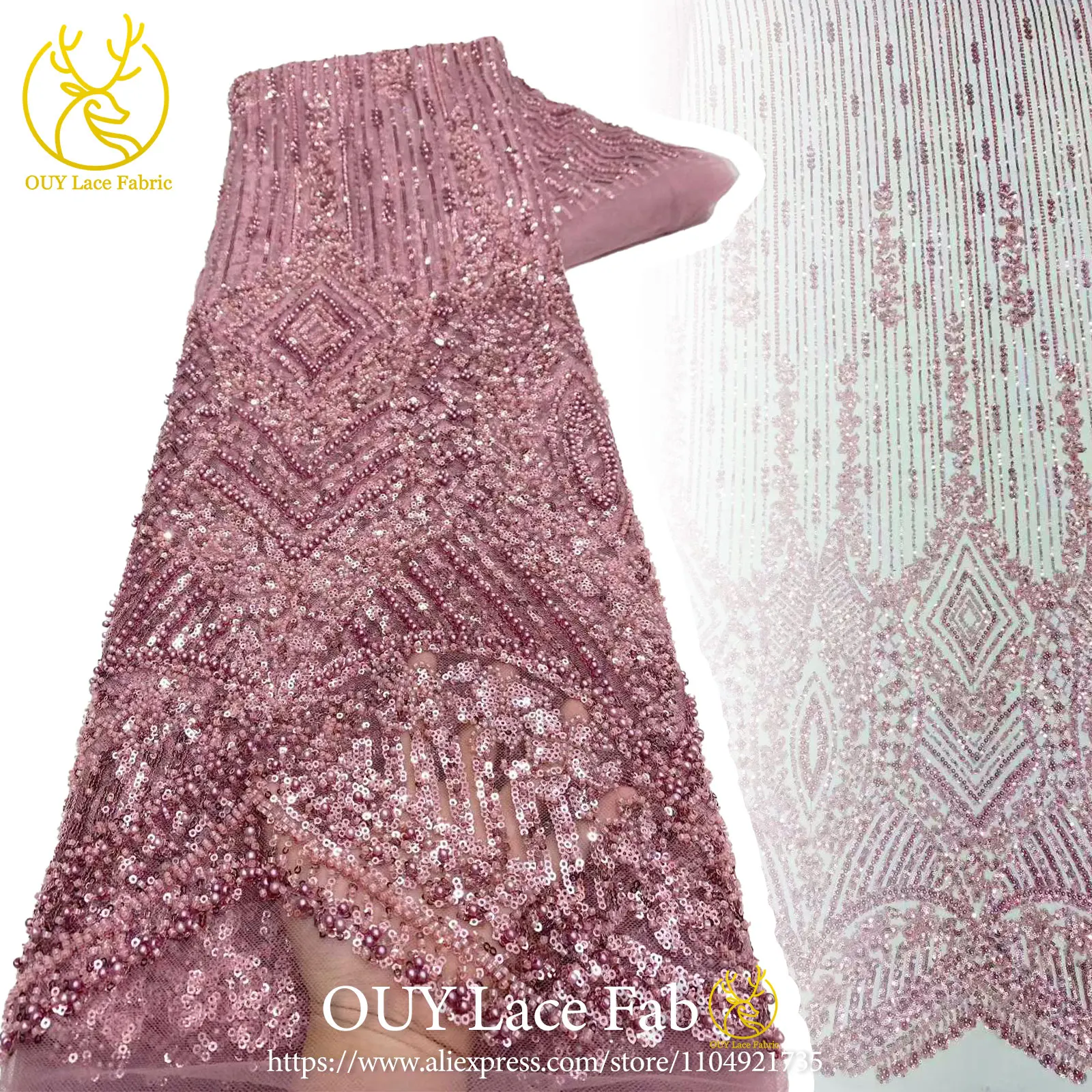 

Elegant African Pearl Lace Fabric 2026 High-Quality French Nigerian Groom Sequin Lace Fabric Suitable For Wedding Party Dresses