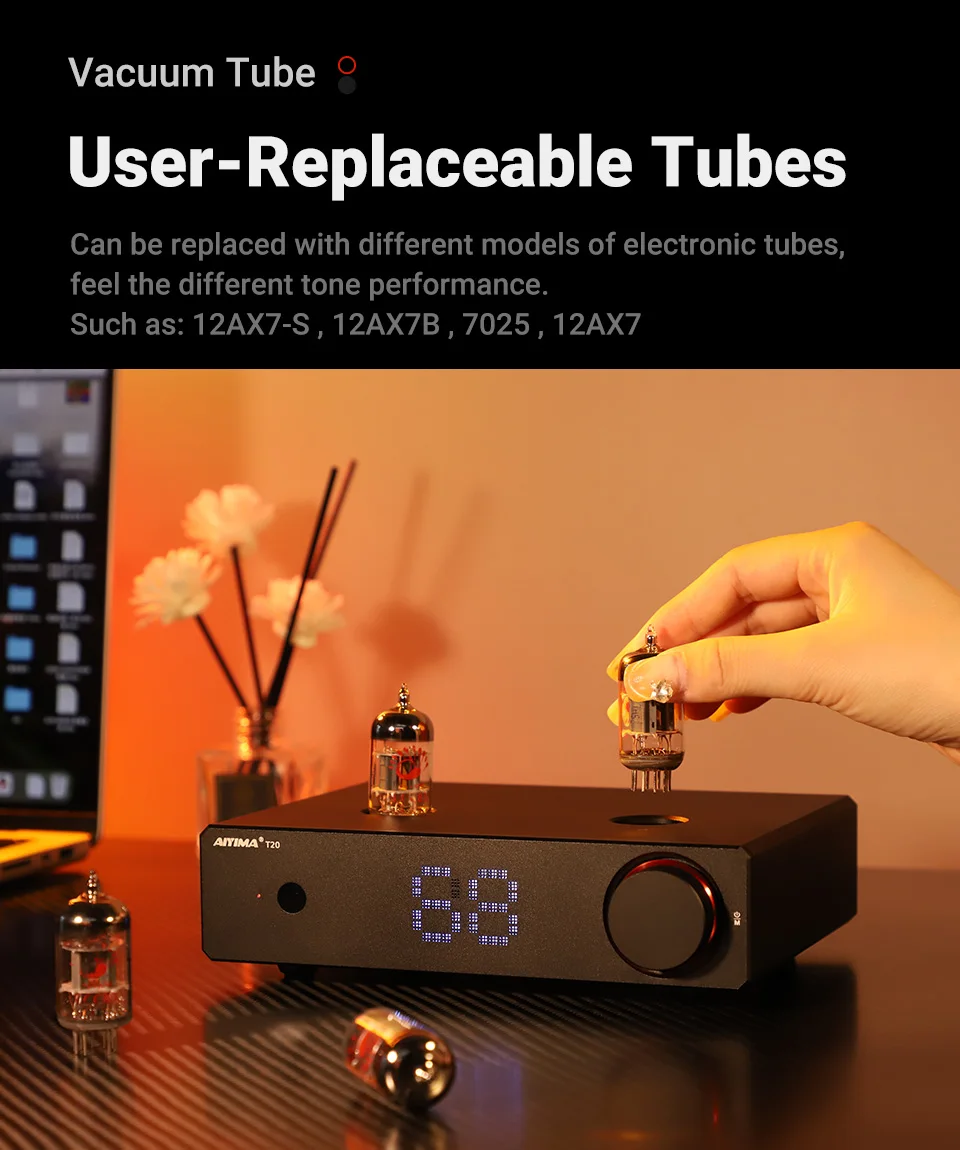 AIYIMA Audio T20 Röhren-Vorverstärker Vollsymmetrischer XLR/RCA-Ausgang Stereo-Vorverstärker mit DAC-Verstärker 12V Trigger für HiFi-Heimverstärker – Detail 13