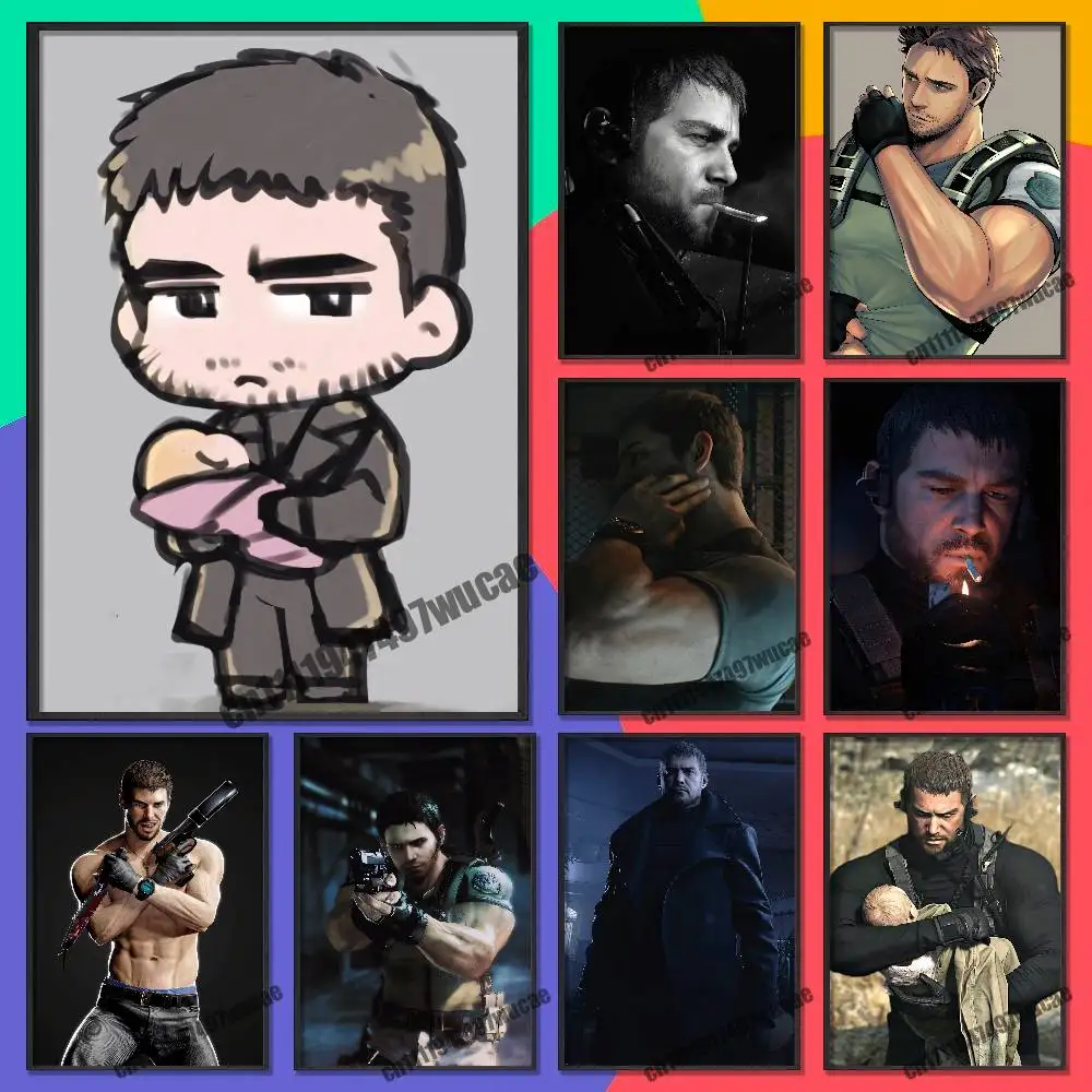 For Chris Redfield Poster Wall Murals Paper Home Custom Self-adhesive Decoration Sticker Playbill Cover
