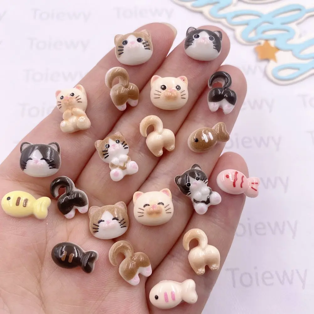 50Pcs Resin Kawaii Colorful Mini Cats Fish Flat back 2D Cartoon Nail Art Stone DIY Jewellery Scrapbook Crafts Decor Accessories