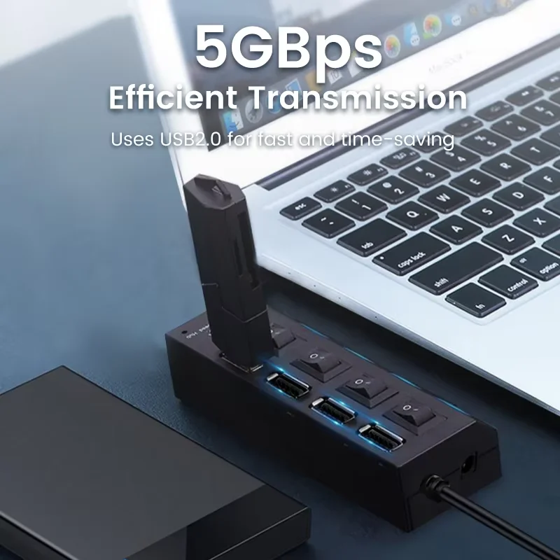 4/7 Ports USB HUB 2.0 Adapter Expander Multi USB Splitter Multiple Extender with LED Lamp Switch for Laptop PC Accessories