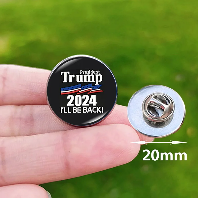 Trump Flag 2024 Stainless Steel Brooches for Fans Make America Great Again USA Football Creative Photo Lapel Pin Backpack Badges