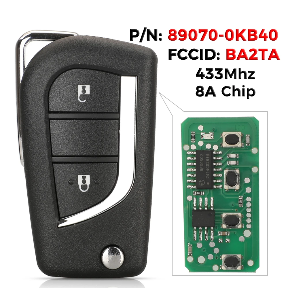 

Jingyuqin 89070-0KB40 для Toyota Yaris hilux 2015 2020 откидной дистанционный ключ от автомобиля 433 МГц H-8A чип FCCID BA2TA брелок 2 кнопки TOY40 лезвие