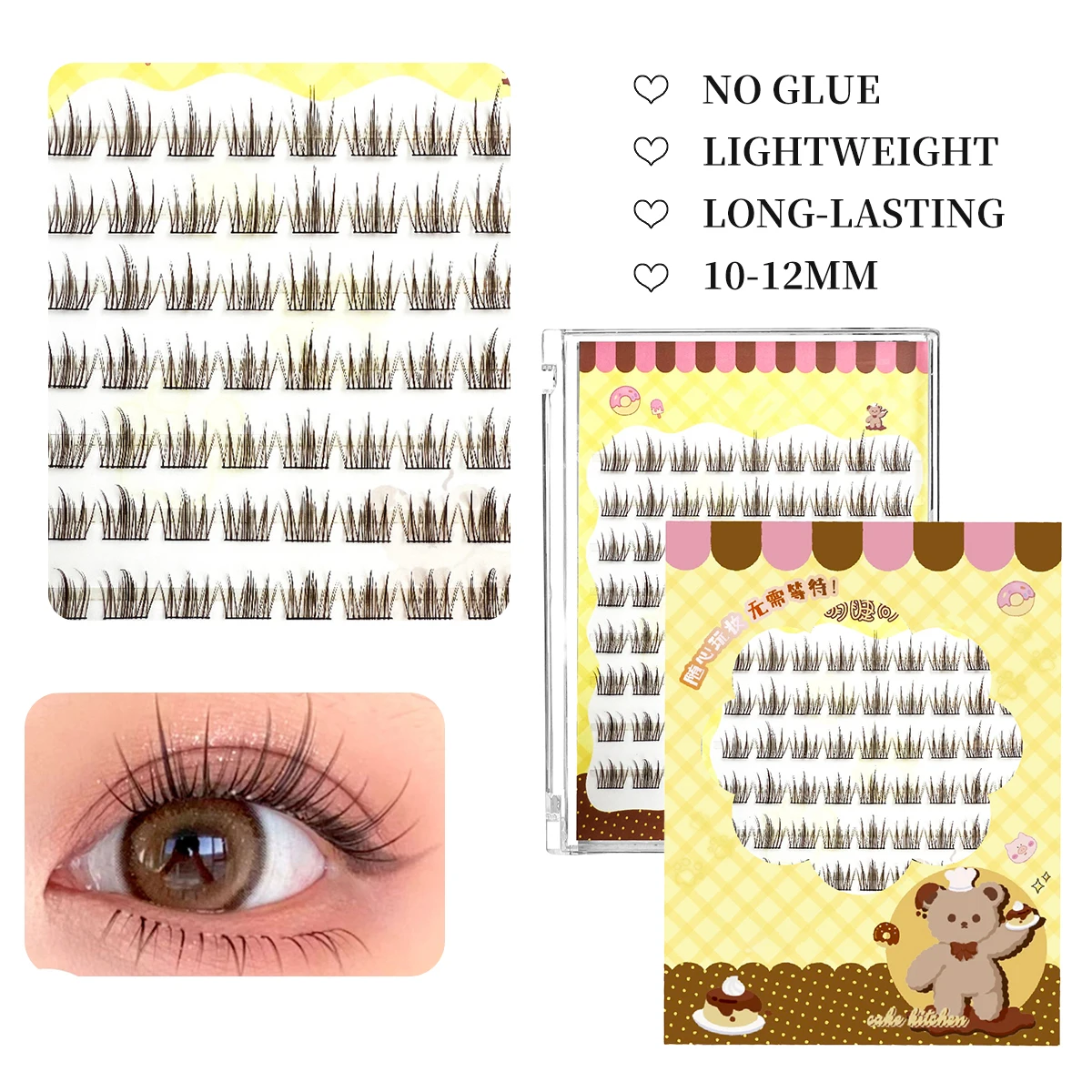 Selbstklebende Wimperncluster für Anfänger, kein Kleber, einzelne Wimpern, einfach aufzutragen, wiederverwendbar für einen natürlichen, flauschigen Look