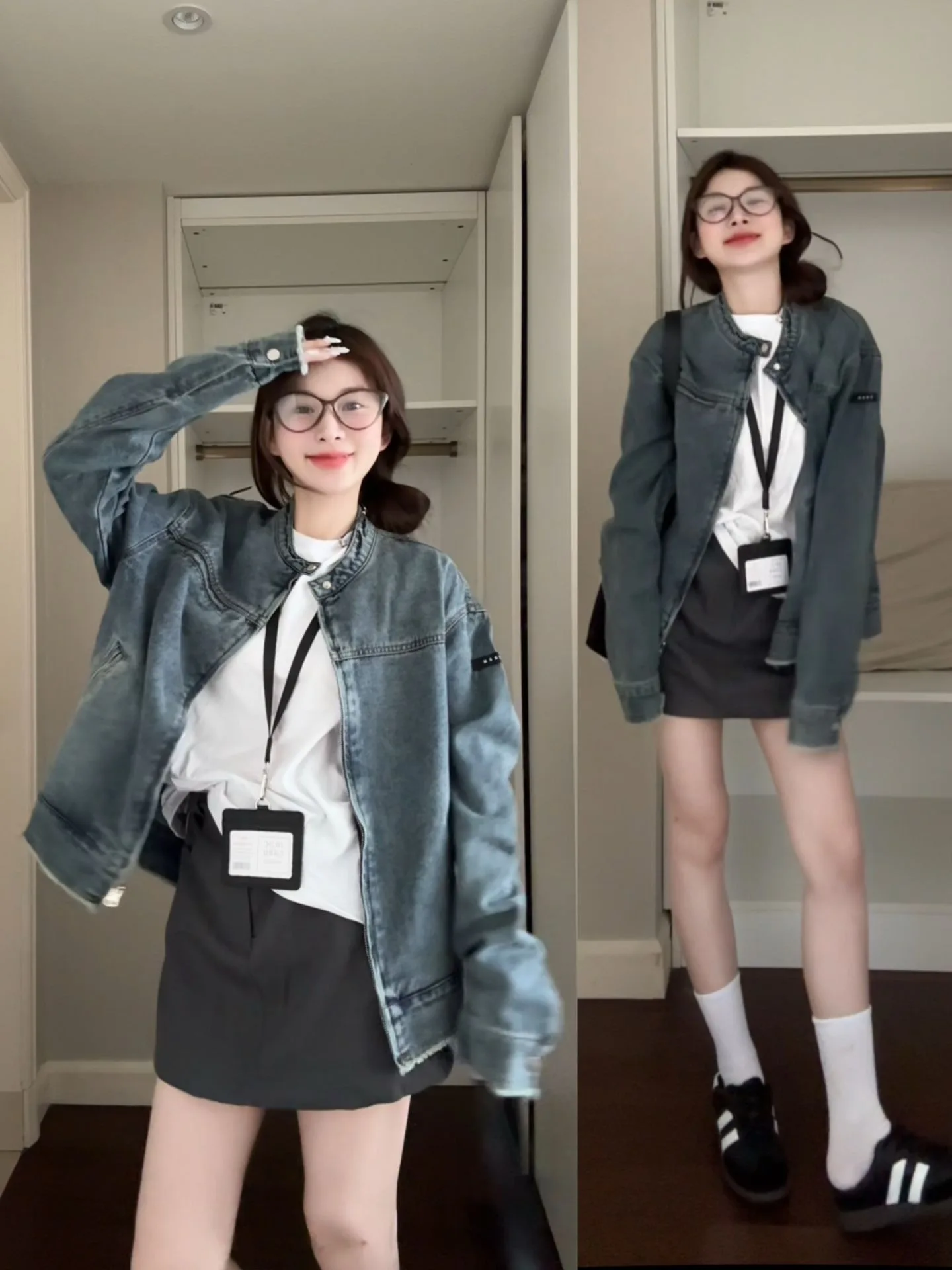 

Retro American Denim Jacket Women Spring Autumn Design Washed round Neck Open Cardigan Jacket Trendy Vintage Style Commute