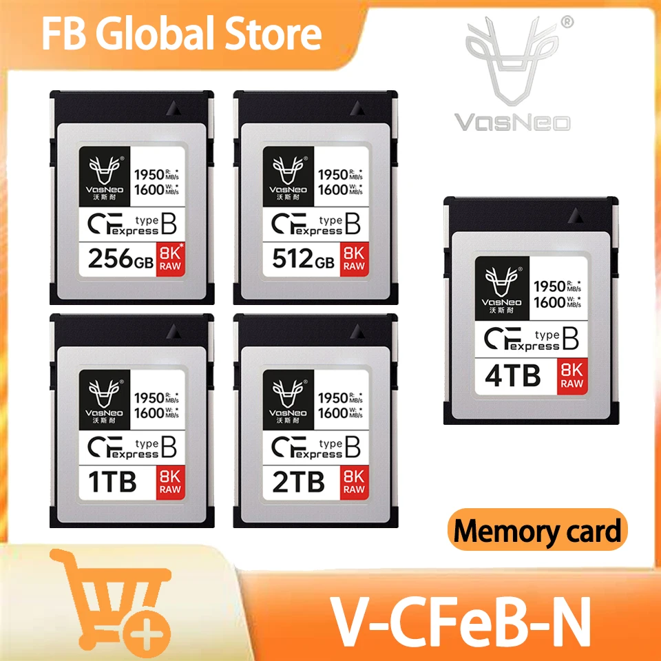 

VasNeo CFexpress Type B 256GB 512GB 1TB 2TB 4TB High Speed Memory Card 4K 8K HD Video for Nikon Canon Panasonic Fuji Dji Camera