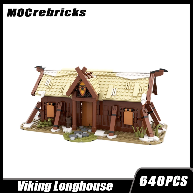 Architecture modulaire de la série médiévale pour enfants, temple nordique, maison de Vikings MOC, modèle d'assemblage de nuits, jouet en brique, cadeaux de bricolage