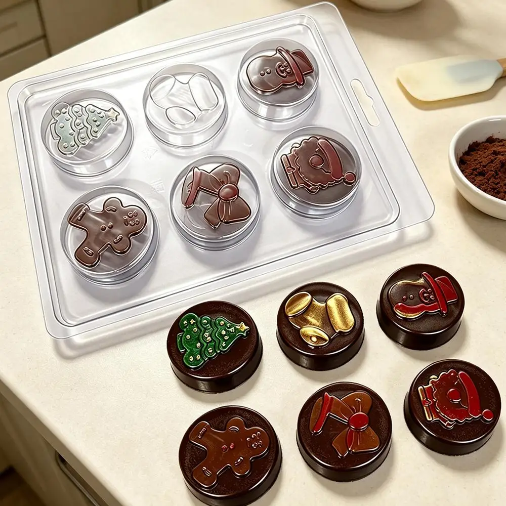 Christmas Chocolate Mold, 6 Cavity Round Mould, DIY Baking Tool for Filled Sandwich Chocolate Candy, Holiday Homemade Dessert