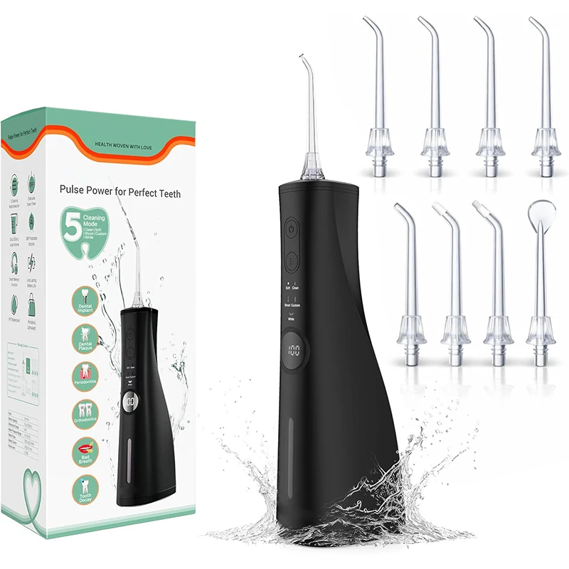 

2026 New Product Cordless Rechargeable IPX7 Waterproof Oral Irrigator Water Flosser with 5 Modes 8 Jet Tips for Teeth