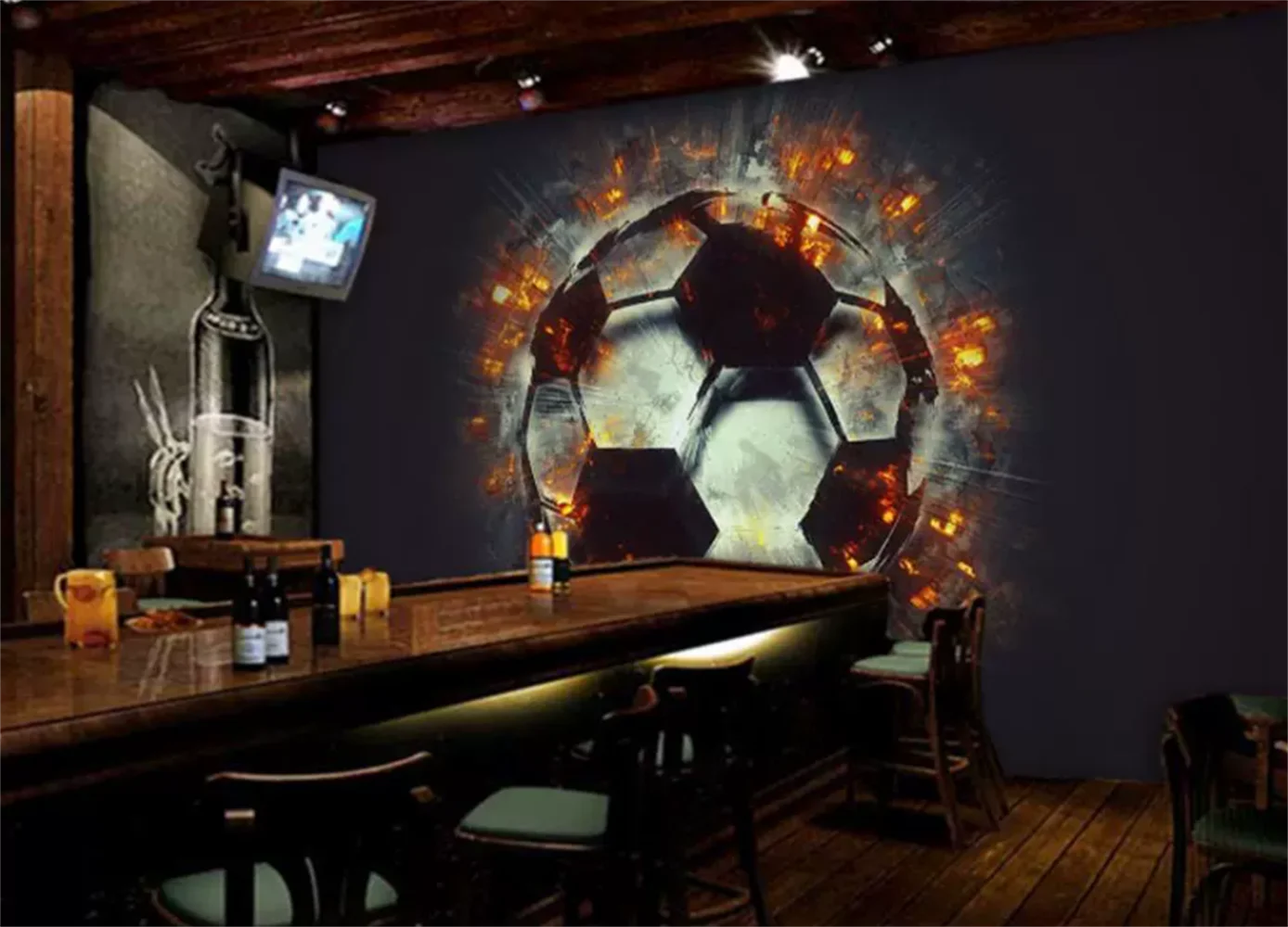 Football themed star background wall sports equipment store customized mural restaurant barbecue leisure bar wallpaper