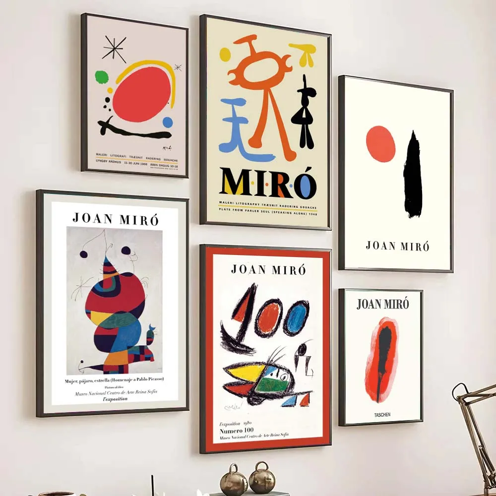 Retro Gallery Wall Art Classic Joan Miro Museum Exhibition Surrealism Art Canvas Paintings Picture for Room Home Office Decor