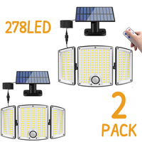 LED Solar Light Outdoor 278 Beads 3-Sided Split Design Auto On/Off IP65 Waterproof 3 Mode Remote Control Solar Wall Garden Light