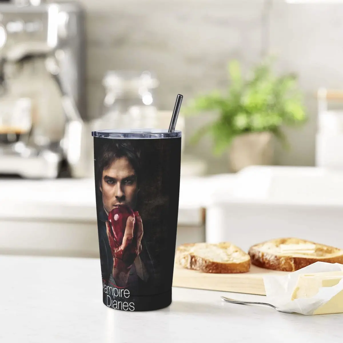 Damon Salvatore The Vampire Diaries Insulated Tumbler with Straws Lid Stainless Steel Coffee Mugs Double Wall Car Bottle Cups