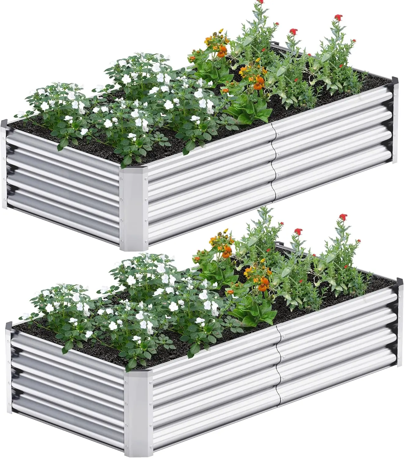 

4x2x1ft Galvanized Metal Raised Garden Bed 2 Pack for Plants, Vegetables