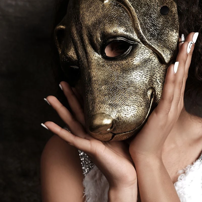 

Vintage Bronze Silver Dog Mask Full Face Animal Mask for Men Women Halloween Cosplay Party Performance Costume Prop