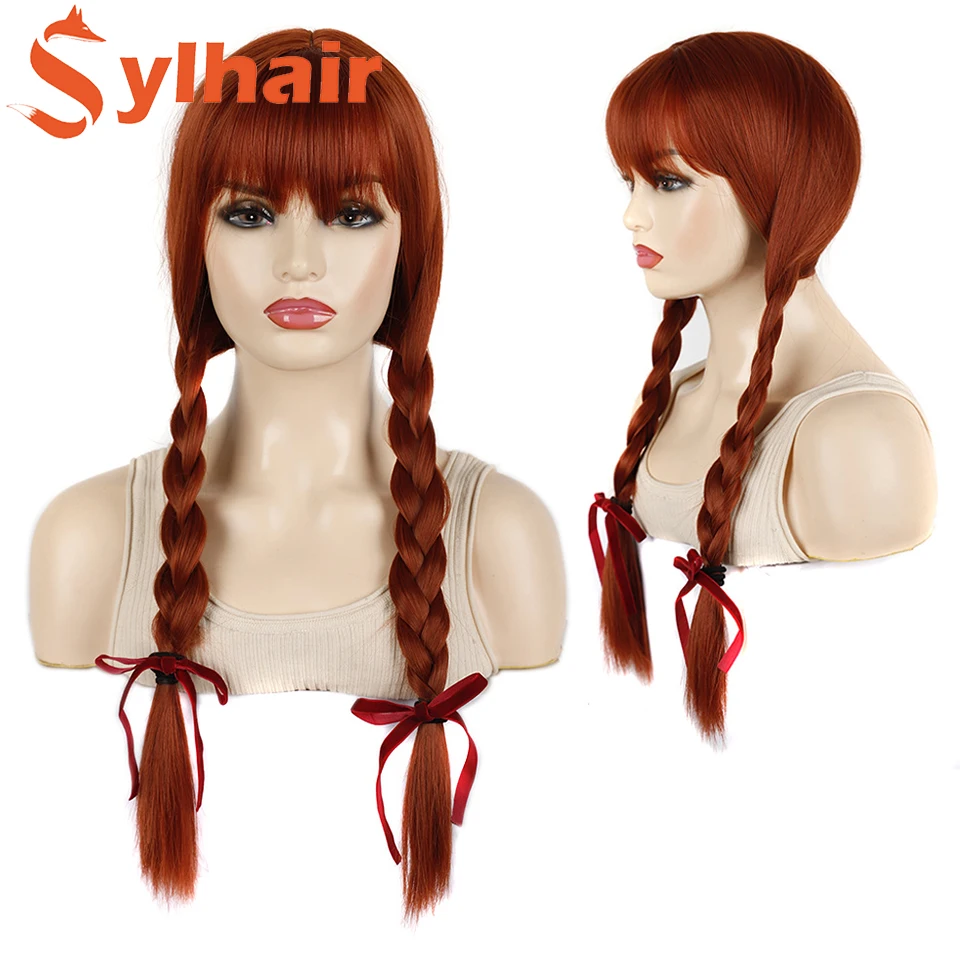 22 Inch Jumbo Box Braids Wig Brown Double Box Braided Wig with Bangs Long Natural Fake Hair Lolita Cosplay Wigs For Black Women