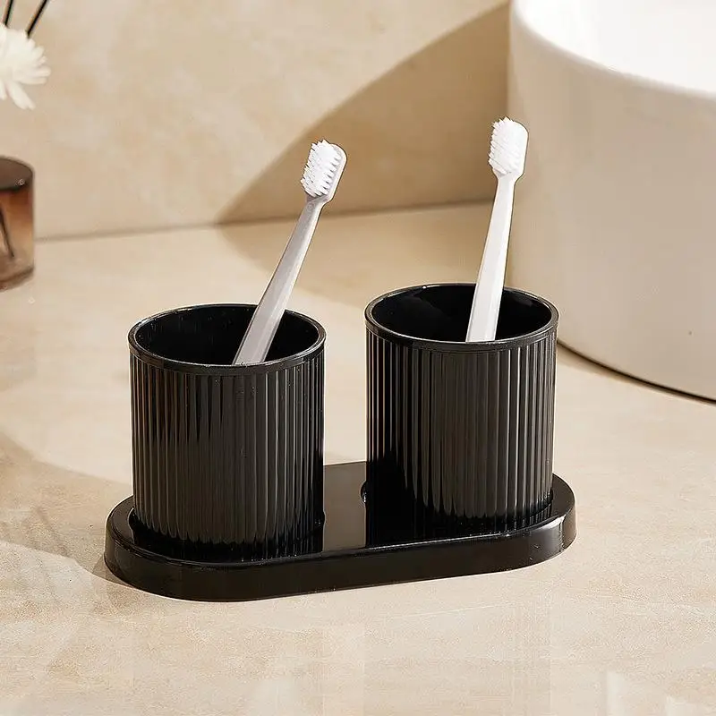 Washing Cup Toothbrush Holder Portable Couple Washing Mouth Cups, Plastic Toothbrush Cup with Tray Base, Bathroom Accessories